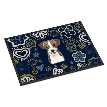 Carolines Treasures 18 x 27 in. Blue Flowers Jack Russell Terrier Indoor or Outdoor Mat BB5053MAT